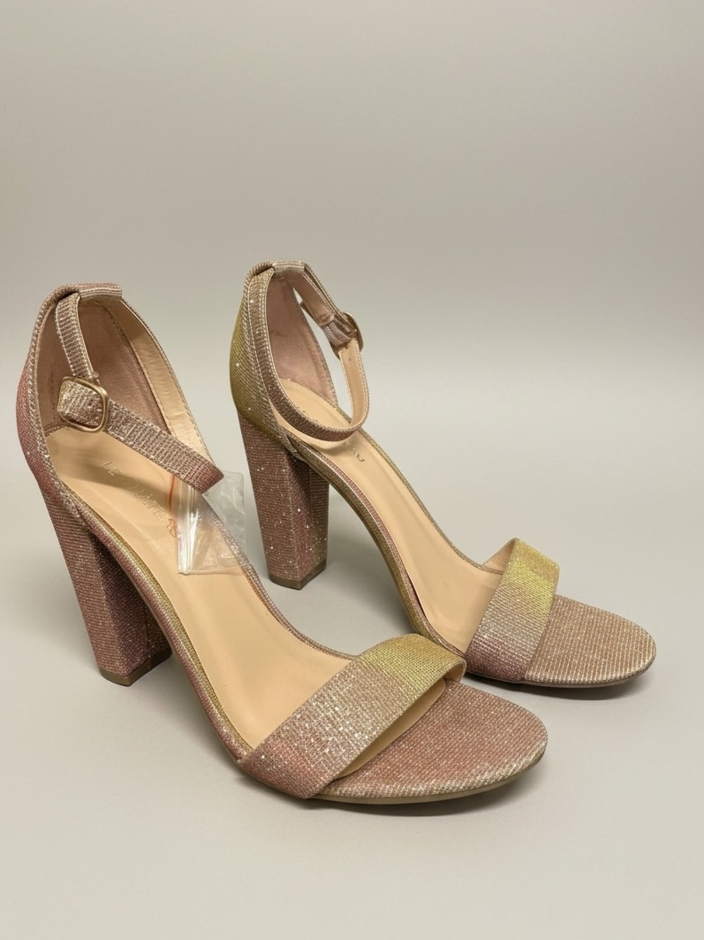 Le Château Rose Gold Glitter Block Heels Size 8